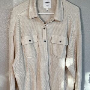 Aerie Beige Ribbed Cardigan